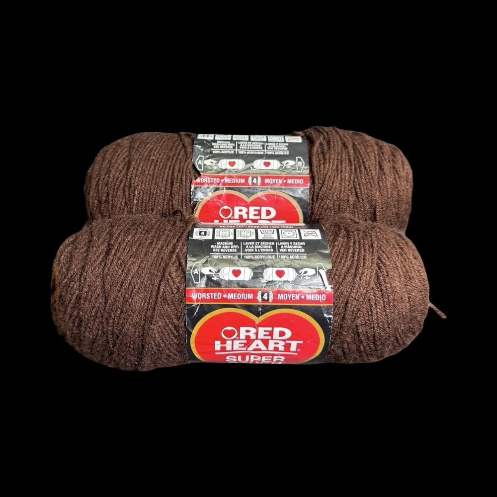 Red Heart Super‎ Saver Coffee Brown Yarn 0365 7oz Skein 364 Yard - Lot of 2
